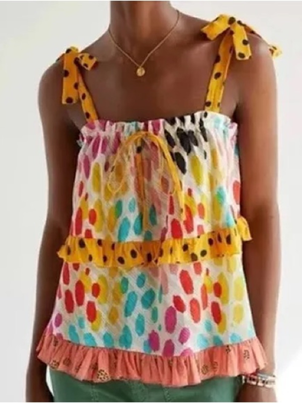 Anthropologie Conditions Apply Tie Leopard Abstract Ruffle Tank Top medium